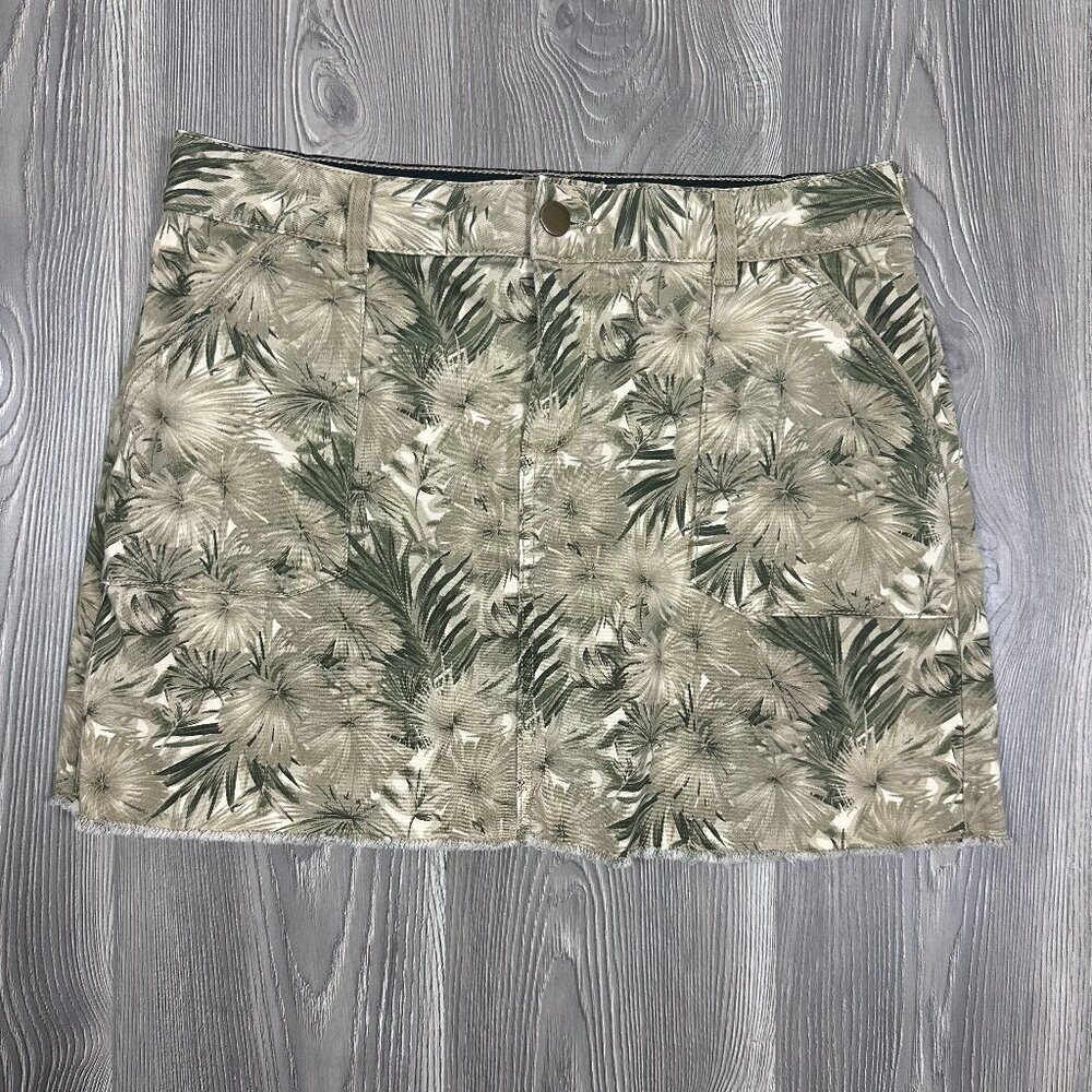 Versona Neutral Palm Print Beige Green Cotton Mini Skirt L